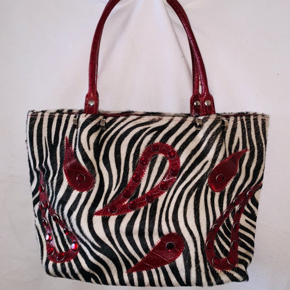 Cecconi piero leather zebra fur tote